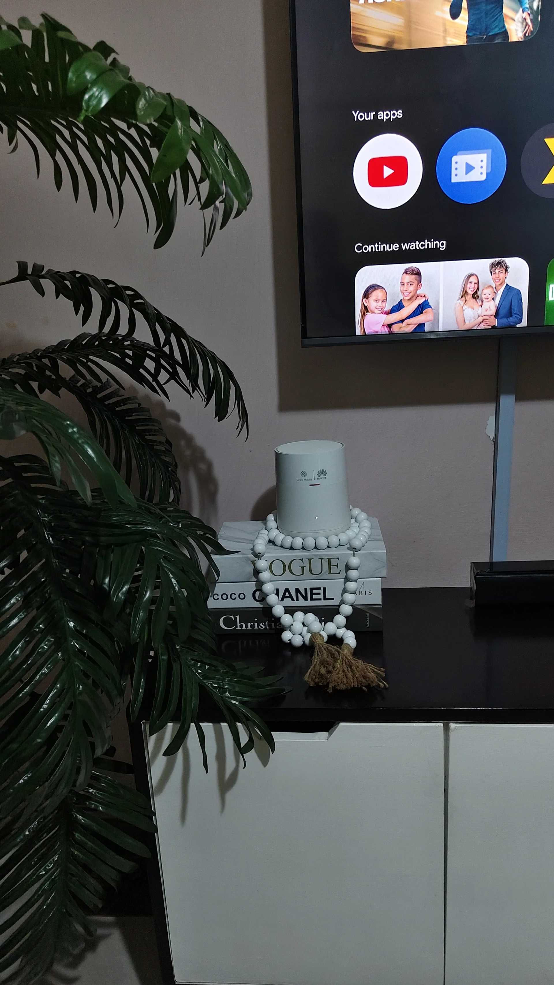 Modern WiFi router set up in a home for fiber internet